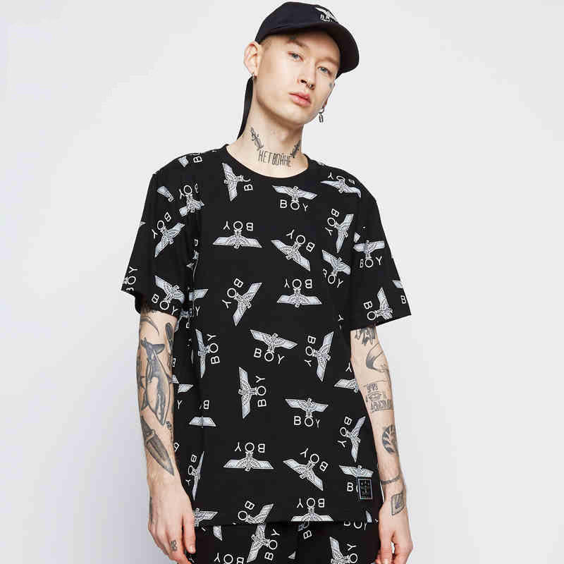 英版boy london满印logo老鹰boy短袖夏季新品男女宽松i圆领t恤潮