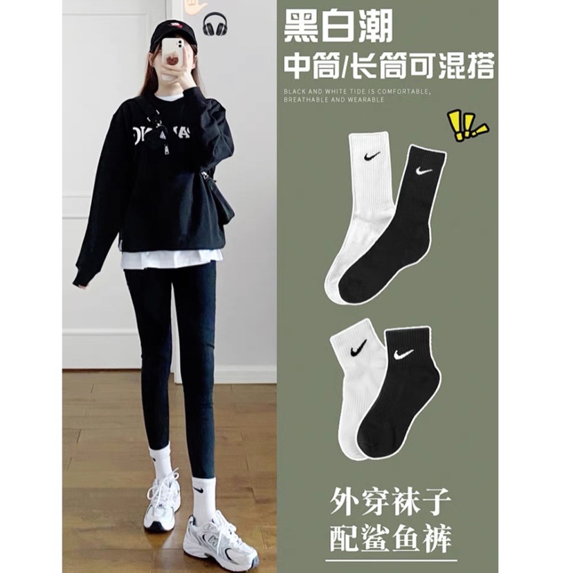 搭配鲨鱼裤的袜子秋冬ins潮中筒袜外穿老爹鞋男女长袜学生运动袜k