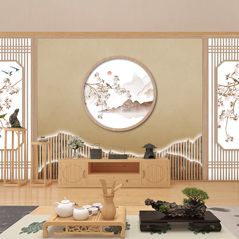 古典茶室壁纸新中式风格客厅电视背景墙装饰餐厅卧室禅意饭店墙纸