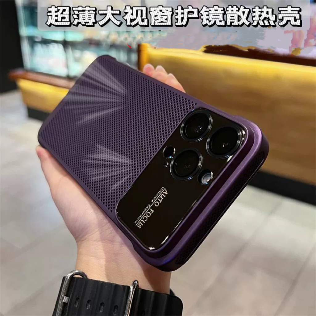 适用苹果14promax手机壳大视窗散热网孔iPhone13pro保护套12max简约无边框14Pro情侣男女通用超薄保护壳