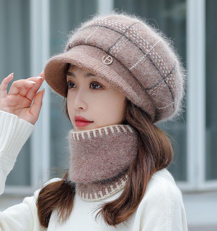 女士冬季洋气百搭兔毛中年女士帽子2021新款妈妈冬天戴的帽毛线帽