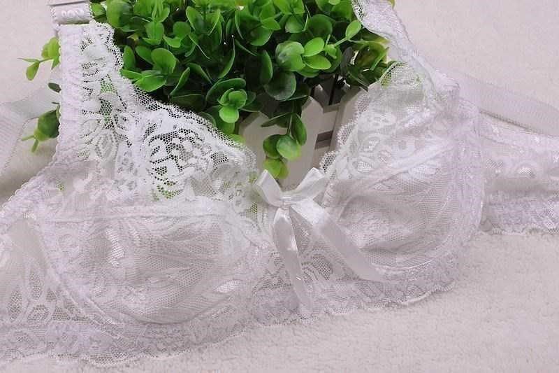 女士内衣超薄款无海绵大胸显小全透明文胸拢罩杯带钢圈网纱透气