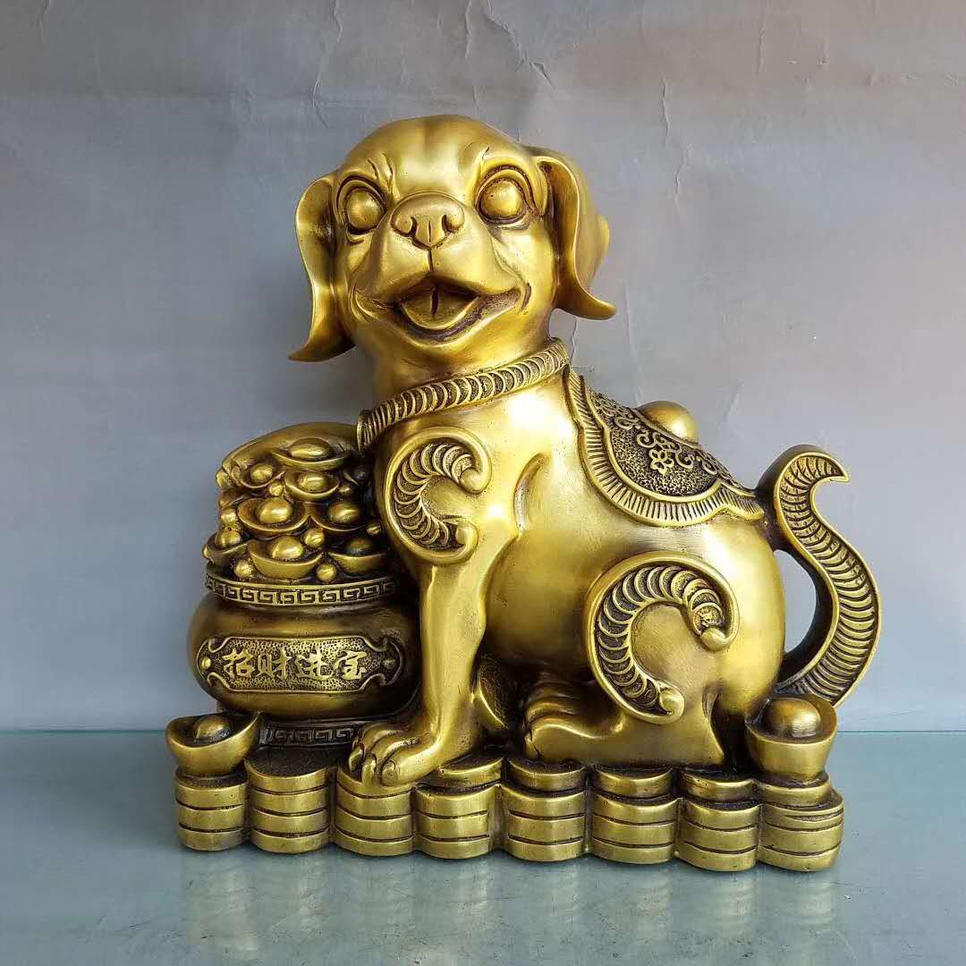铜狗摆件纯铜招财守家生肖狗家居装饰品办公室桌面装饰旺财金钱