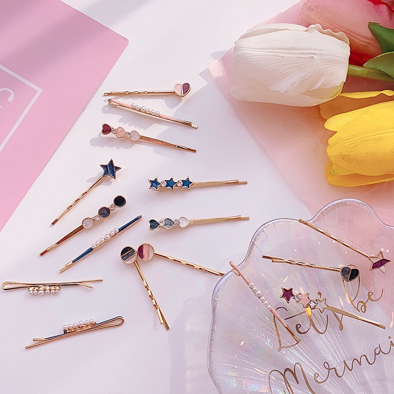 韩国ins一字夹边夹星星发夹刘海夹发卡简约水钻气质发饰少女顶夹