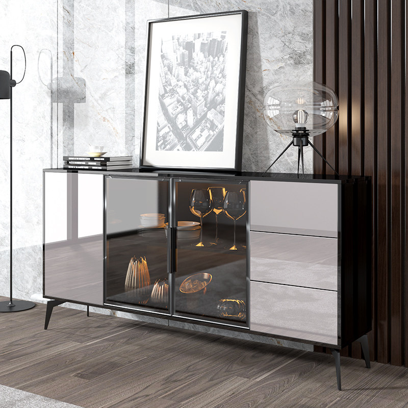 意式轻奢超薄岩板餐边柜30cm现代简约客厅酒柜一体靠墙茶水储物柜