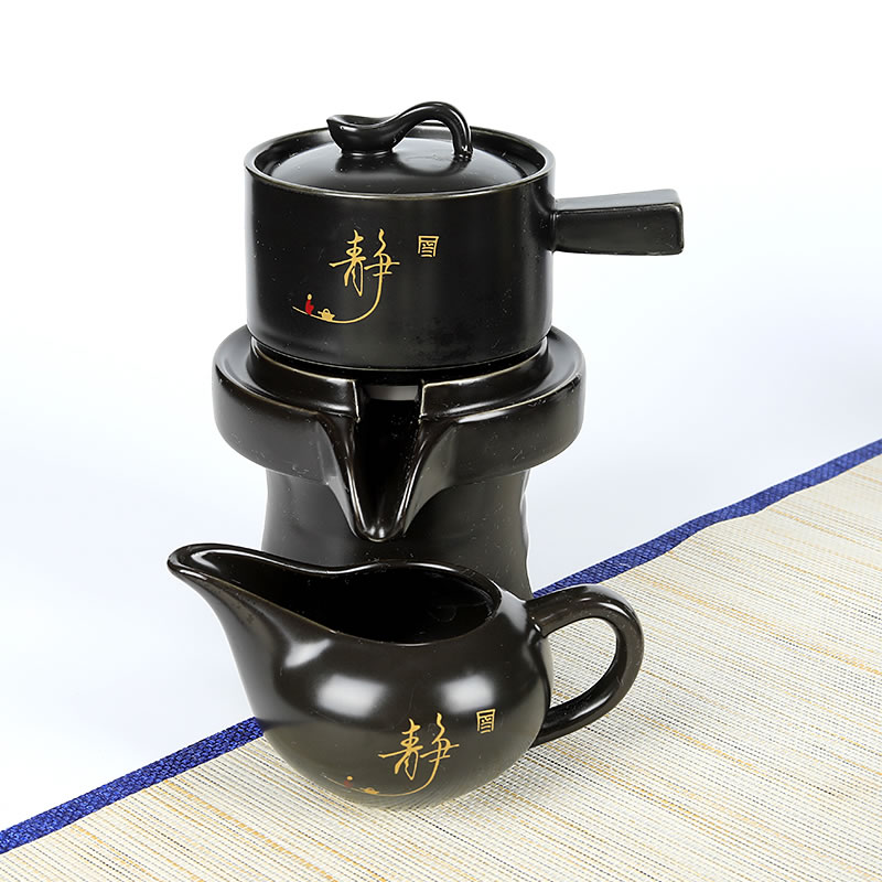 聚宝唐石磨茶具套装家用功夫整套旋转出水陶瓷懒人创意防烫泡茶壶