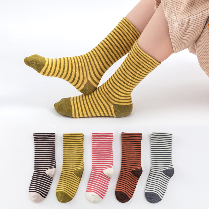 儿童袜子女童春夏季纯棉中筒袜小中大童女孩春秋款横条韩版公主袜