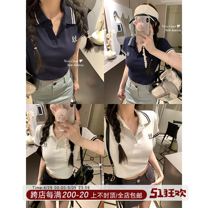 NAYA CHAN 泰式女高 polo领学院风针织短袖T恤女夏季韩版短款上衣