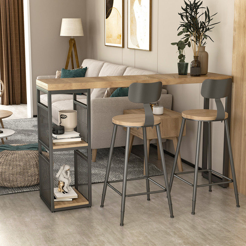 北欧实木隔断小吧台桌阳台家用餐桌靠墙高脚桌原木休闲靠墙咖啡厅