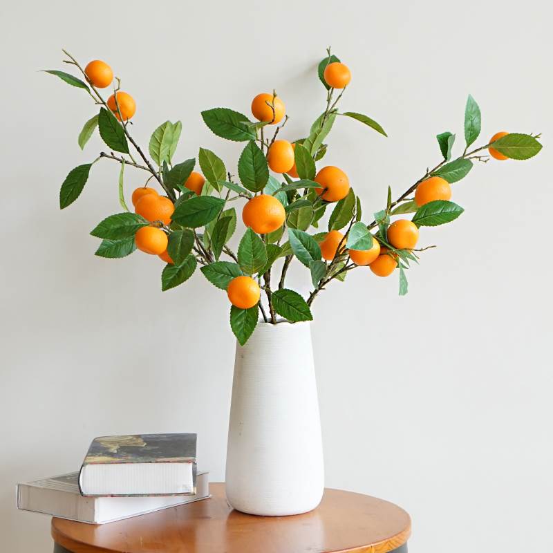 仿真橘子枝假桔子家居客厅电视柜装饰水果树枝摆件摆设花乾燥花插
