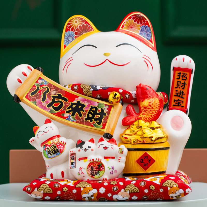 招财猫小号_招财猫摆件创意陶瓷存钱罐店铺开业送礼摇手发财猫大小号