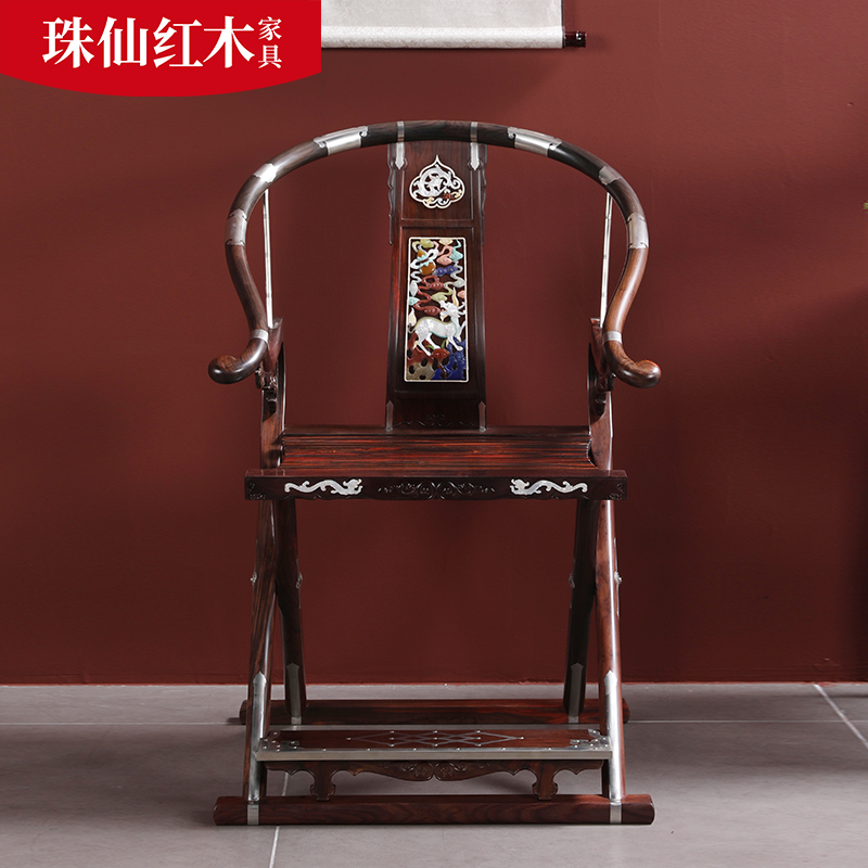 老挝大红酸枝头把交椅中式客厅休闲椅子老红木家具交趾黄檀折叠椅