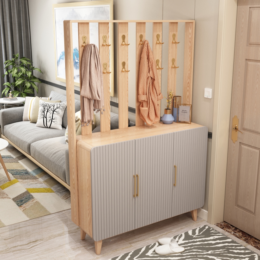 环保免漆鞋柜北欧原木储物柜现代简约客厅入户玄关柜子隔断柜家用