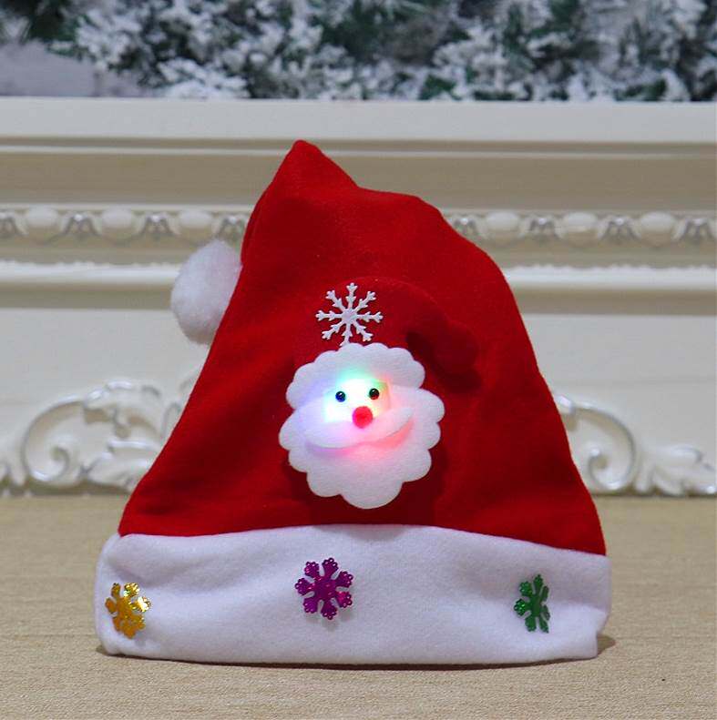 圣诞节装饰品小孩帽礼物圣诞帽子成人儿童卡通帽老人雪人帽发光帽
