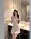 法式甜美蕾丝拼接吊带连衣裙女夏季收腰显瘦性感短裙纯欲风a字裙