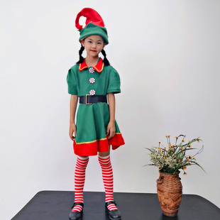 圣诞节儿童服装男女童绿色精灵cos扮演服圣诞老人幼儿园亲子套装