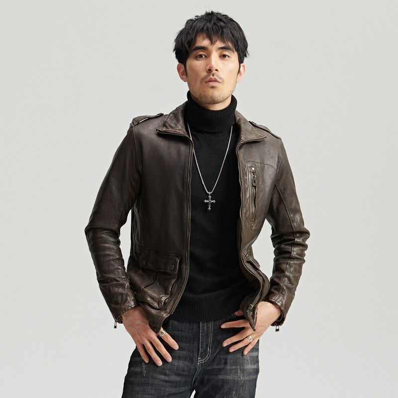 热销猎装皮衣男真皮