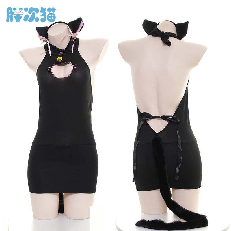 高档绣花睡衣好看出品镂空睡裙猫咪女郎露背睡衣