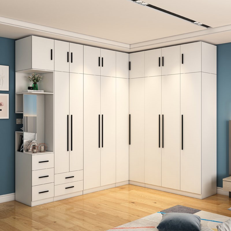 现代简约l型整体转角衣柜家用卧室小户型拐角步入式衣帽间大柜子