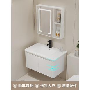 奶油风浴室柜陶瓷一体盆太空铝卫生间洗脸洗手盆柜组合厕所洗漱台