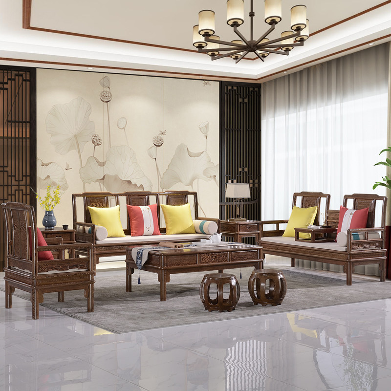 吴王府红木沙发鸡翅木客厅123组合明式家具 小户型新中式仿古家具