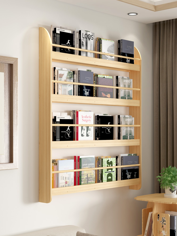 6壁挂书架免打孔墙上挂墙式宝宝儿童绘本架简易实木书柜床头置物架已