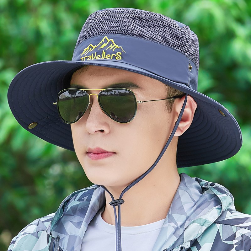 小号休闲男遮阳帽夏防晒可折u叠蓝色灰色帽子骑行宽檐骑车男人旅