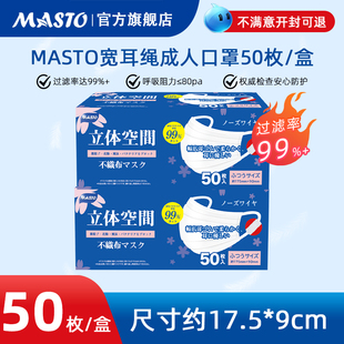 日本Masto一次性口罩三层防护防尘白色家庭装夏季薄款透气男女