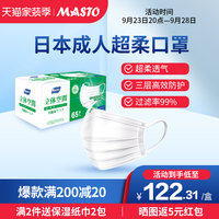 日本Masto一次性口罩三层防护防尘白色家庭装夏季薄款透气男女