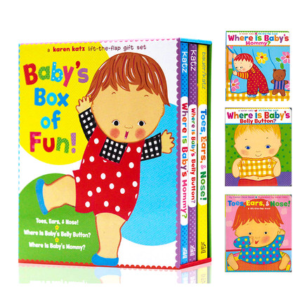 现货 英文原版 Baby\'s Box of Fun: A Karen Katz Lift-the-Flap Gift Set 卡伦卡茨亲子系列 儿童启蒙纸板翻翻书
