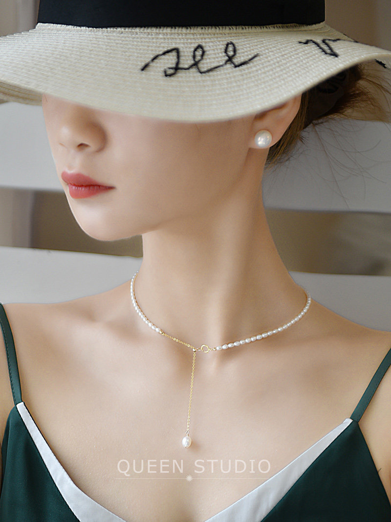 天然珍珠项链女经典叠戴chocker法式复古港风小米珠锁骨链不褪色