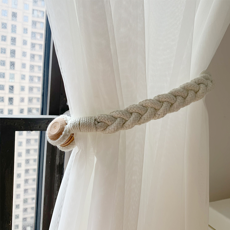 2021新款简约纱帘束带棉麻编织环保窗帘绑绳免打孔日式磁扣绑绳带