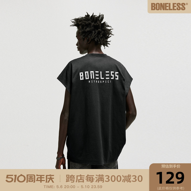 BONELESS基础logo背心宽松无袖T恤运动美式坎肩健身汗衫男夏季