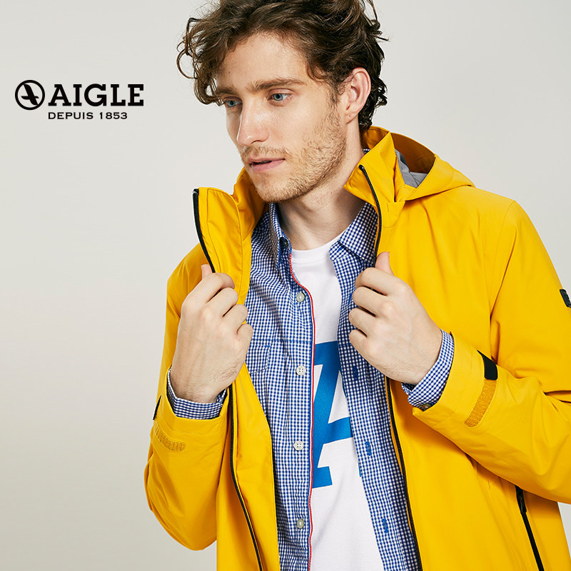 aigle艾高abraham男款gore-tex防水透汽风衣夹克冲锋衣可拆卸帽