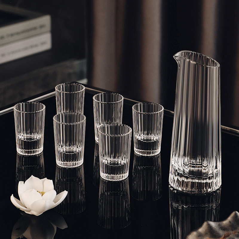 白酒酒具创意小酒杯水晶家用值竖纹个性酒器套装轻奢玻璃高颜杯分