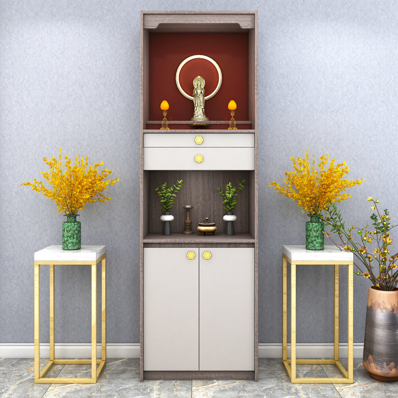 家用实木佛龛立柜新中式中式佛台简约神台供台财神爷柜子带门背光佛柜