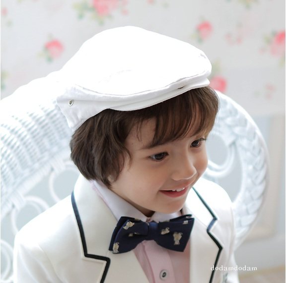 现货韩国进口正品儿童礼服配色男花童宝宝小绅士王子白饰舌鸭帽