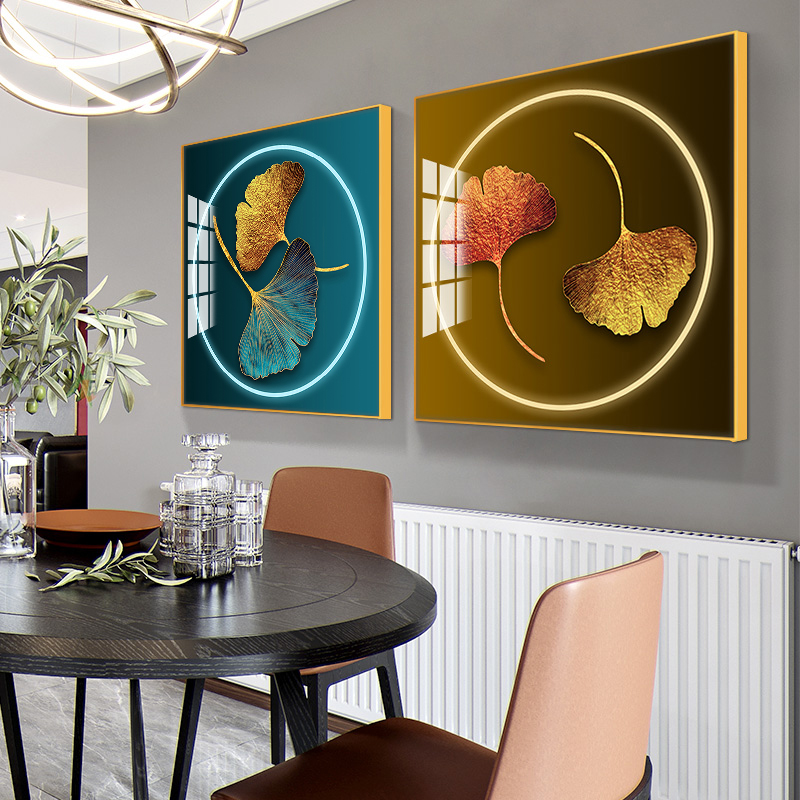 餐厅装饰画银杏叶正方形挂画玄关桌上壁画客厅沙发背景墙晶瓷画