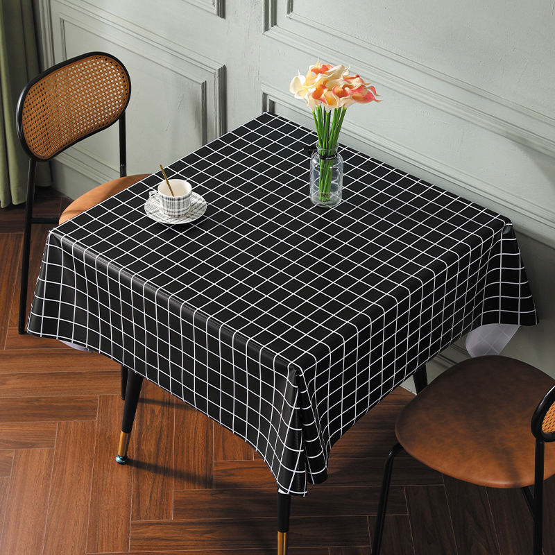 正方形桌布免洗防油防水防烫格子家用茶几台布八仙桌简约餐桌布