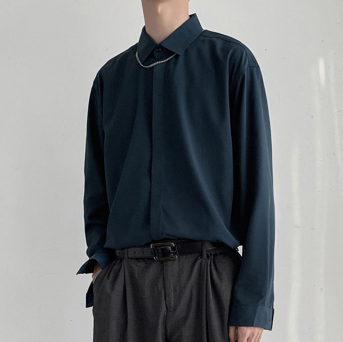 白衬衫男长袖夏季宽松休闲垂感外套韩版潮流痞帅禁欲系高级感衬衣