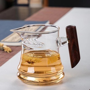 月牙公杯茶漏一体高硼硅耐热玻璃木把功夫茶具分茶器加厚公道杯子