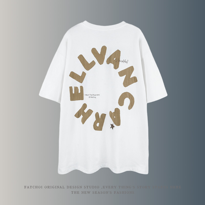 fatchoi原创国潮马思唯同款潮牌重磅刺绣美式短袖t恤女夏季ins潮