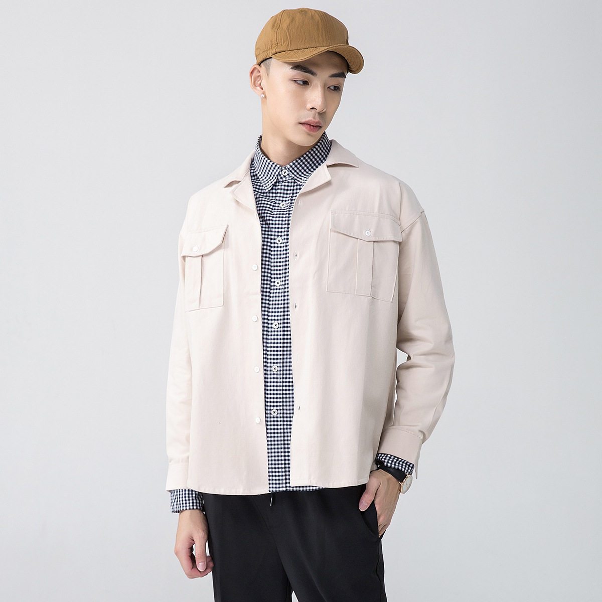 潮森马韩以官方春夏男装衬衫春秋外衣衬衣流行工装上衣外套双袋潮