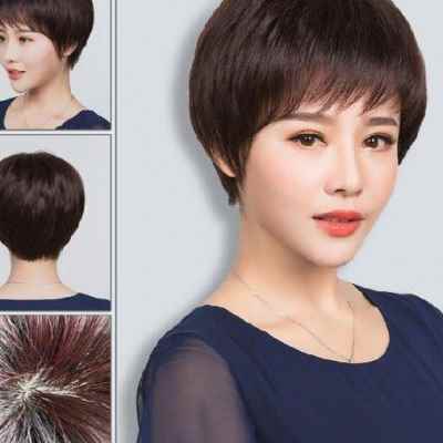 老年人假发女短发短发气质大波浪发型头饰自然瓜子脸简约中短发斜