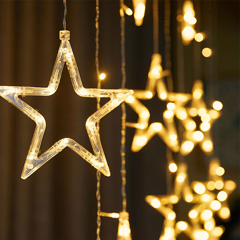 新年装饰春节星星灯彩灯电池灯不插电闪亮月亮挂饰灯房间装饰