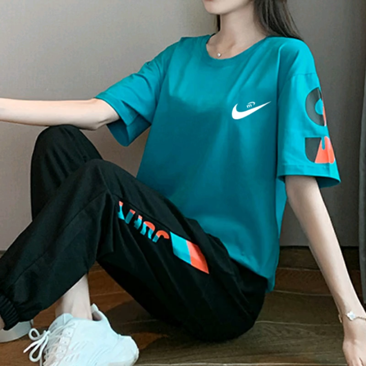耐克顿运动套装女纯棉夏季时尚薄款女士休闲运动服两件套大码女装