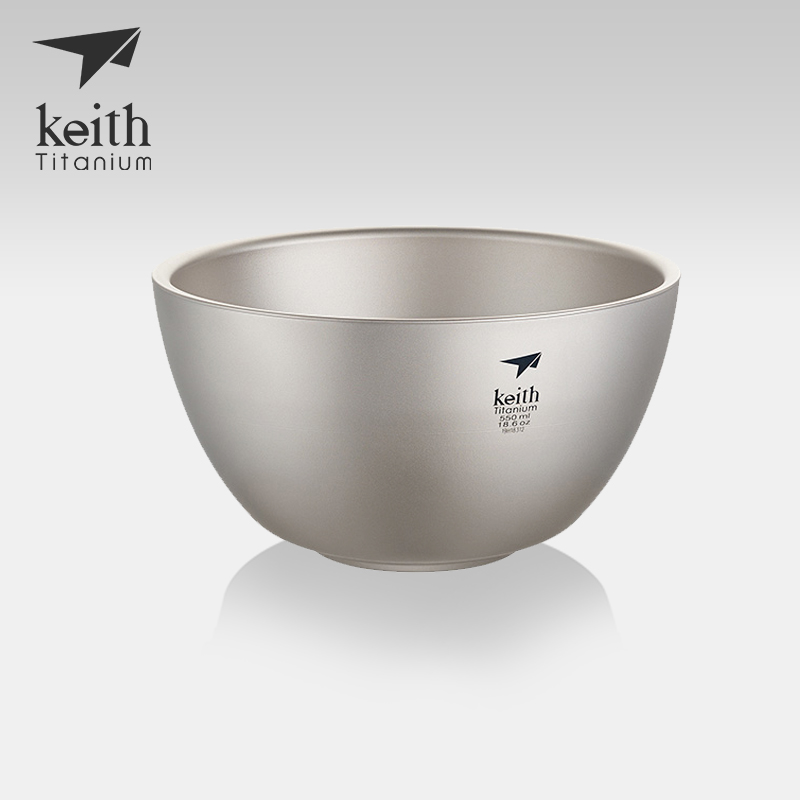 keith铠斯纯钛双层饭碗防烫隔热钛碗居家户外便携钛餐具野餐用品