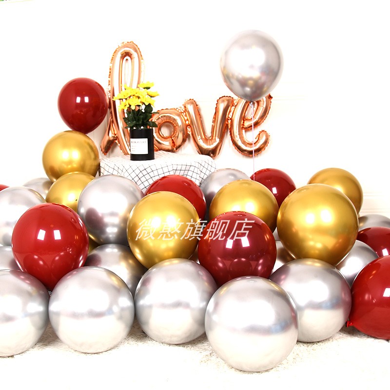 金属红色双层气球宝石红双层橱窗装饰商场店庆生日求婚场景布置