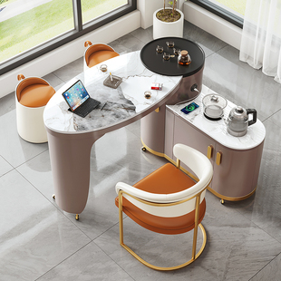 轻奢多功能旋转茶台岩板可移动茶桌家用小户型茶车阳台茶桌椅组合