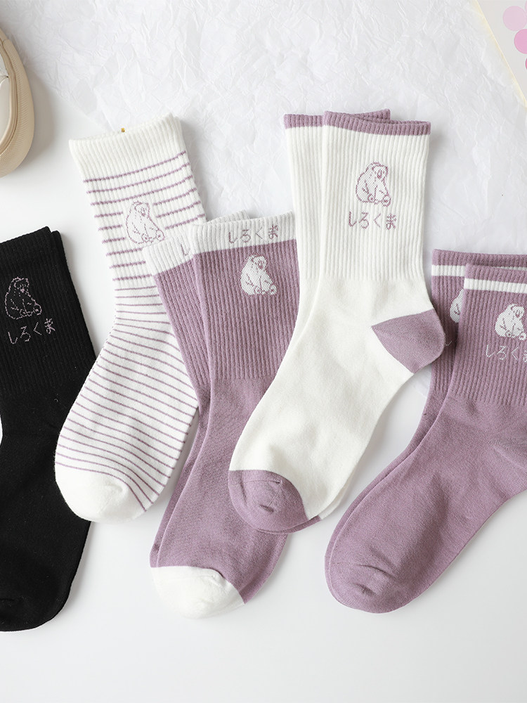 香芋紫袜子女中筒袜ins潮纯色春秋日系可爱夏季薄款紫色潮流长袜